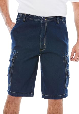 Boulder Creek by Kingsize Mens Big & Tall 12" Side Elastic Denim Cargo Shorts