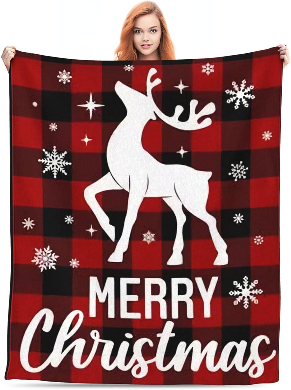 Christmas Blanket Merry Christmas Throw Blanket Red Flannel Fleece Blanket White