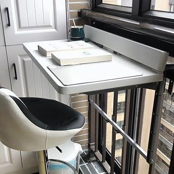 Balcony Rail Table,Wall Mounted Folding Table,Railing Folding Table,Adjustable Balcony Hanging Railing Table,Computer Table Home Bar Counter,Coffee Patio Garden Dining Room Furniture TableAll white,1