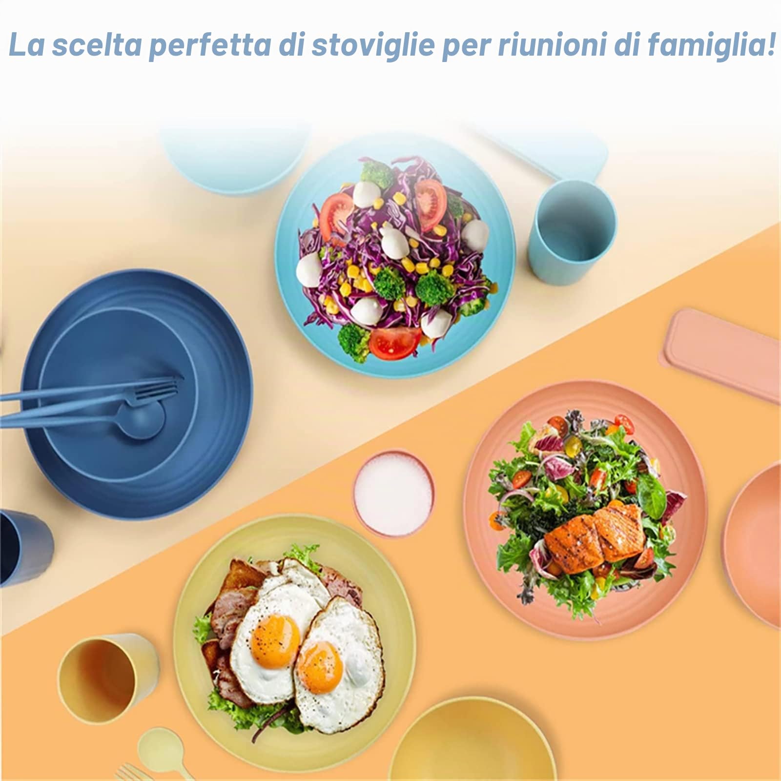 67 Pezzi Piatti Plastica, Posate da Viaggio Rigida Lavabili Senza BPA per 6 Persone, Piatti Campeggio In 6 Colori Adatti Per Pasti In Famiglia E Campeggio, Lavabili In Lavastoviglie.