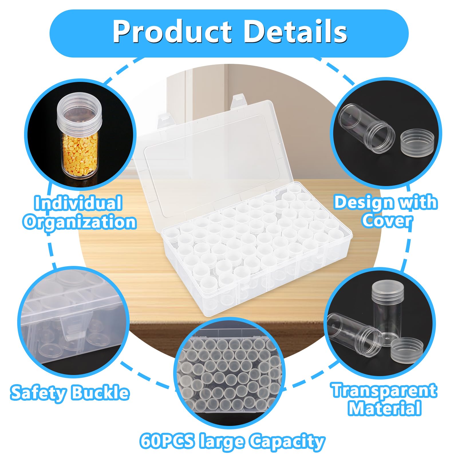 60 Rejillas Diamond Painting Kit Completo, Contenedores de Almacenamiento de Pintura Diamante, Compartimento Transparente de Almacenamiento de Bordado, para DIY, Uñas, Joyas, Manualidades, 5D Painting