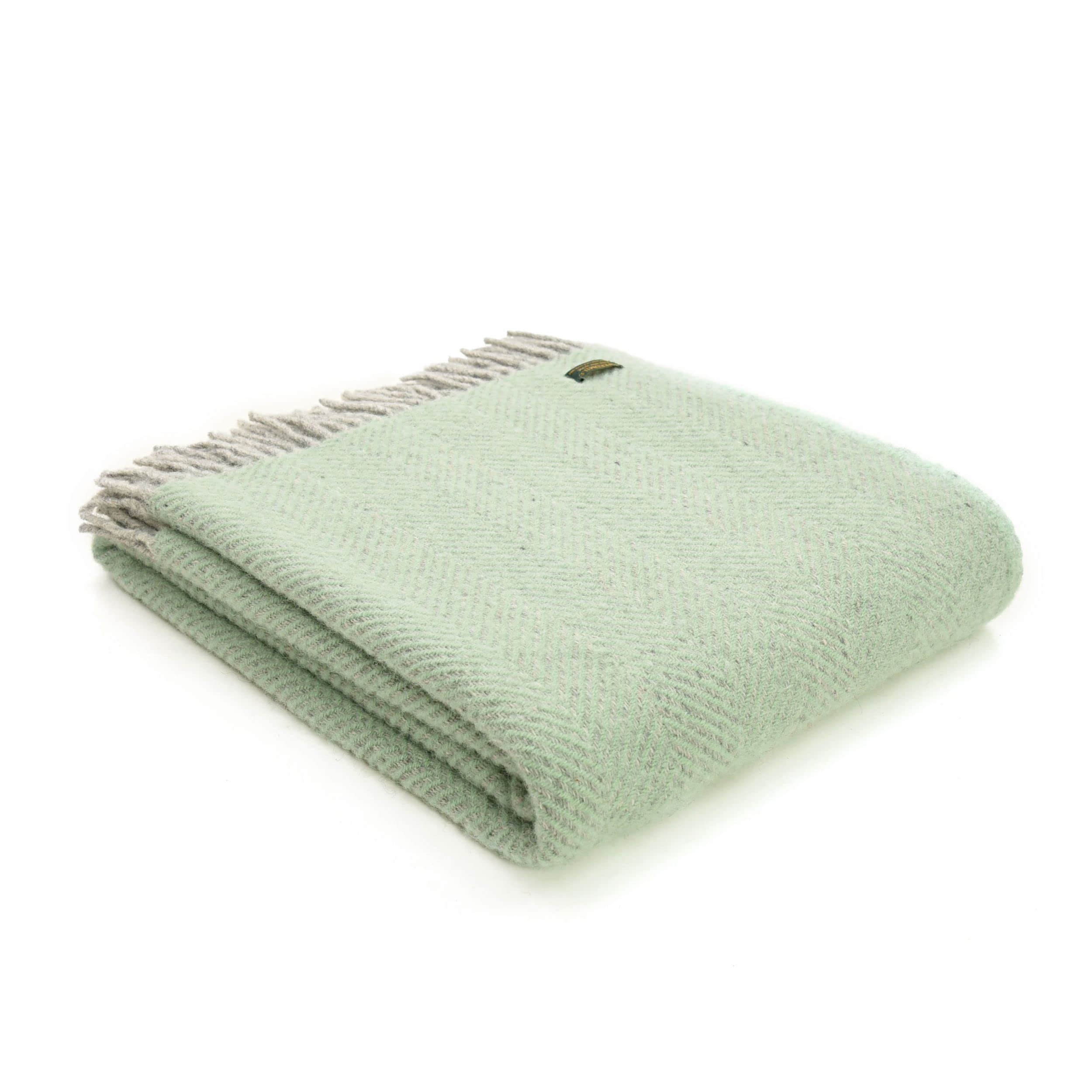 Tweedmill Green Lifestyle Herringbone Throw/Blanket - Silver Grey & Laurel - 150Cm X 183Cm - 100% Pure New Wool Made In Wales