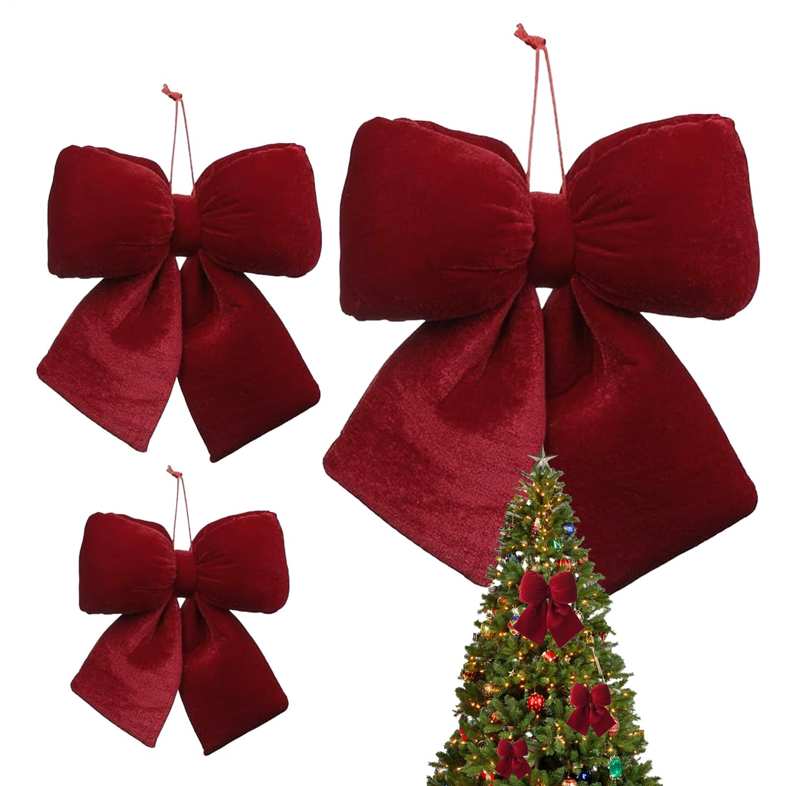 Lazos de Navidad de terciopelo rojo para decoración de árboles y coronas navideñas en el hogar