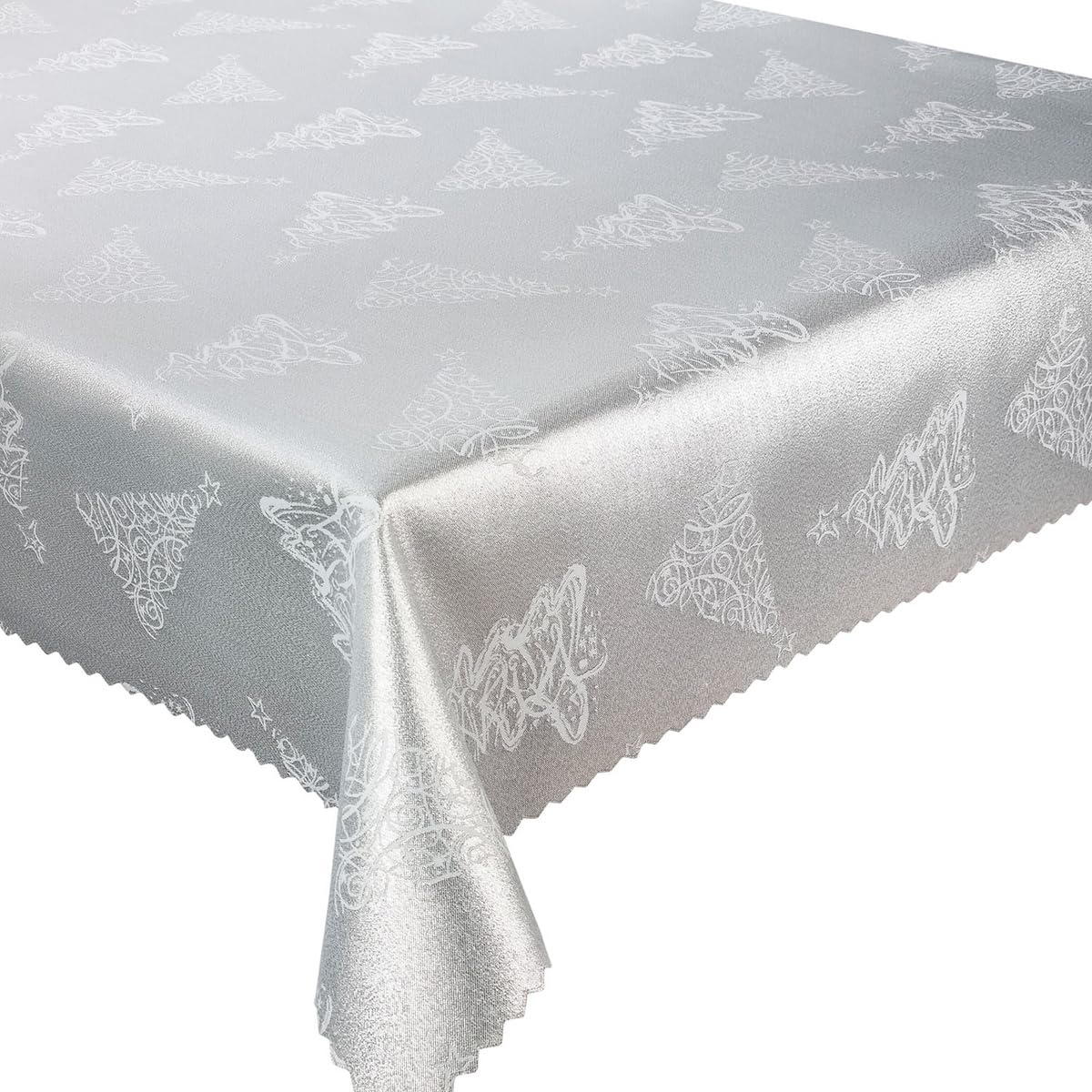 Tovaglia natalizia argento bianco abete – double face e antimacchia – (Z-3401) 130 x 300 cm