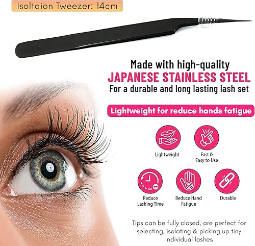 Miniatura 5 de Pinzas de aislamiento Extensiones de pestañas, 1 pieza, pestañas individuales rectas, pinzas de pestañas, color negro, punta larga, pinzas clásicas