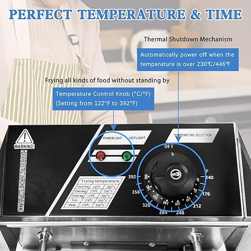 Miniatura 4 de Freidora comercial de 11.4 cuartos de galón con canasta, freidora eléctrica de gran capacidad, freidora de aceite de encimera de acero inoxidable