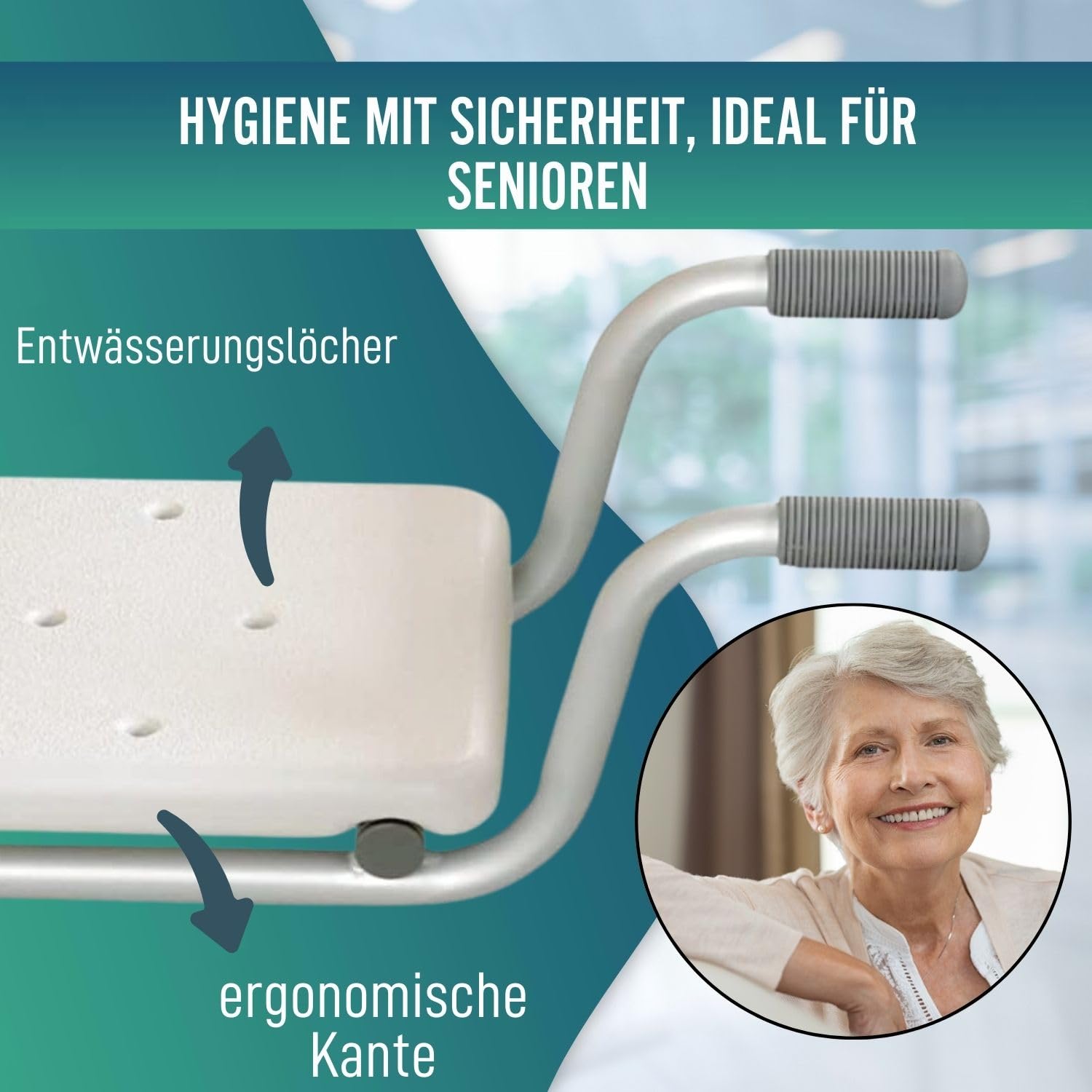 OrtoPrime Badewannensitz Senioren - Sitzbrett Badewanne - Badewannen Sitz für Senioren und Erwachsene - Antirutsch Badewannensitz - Badehilfen - Wannensitz Erwachsene - Badewannenbrett