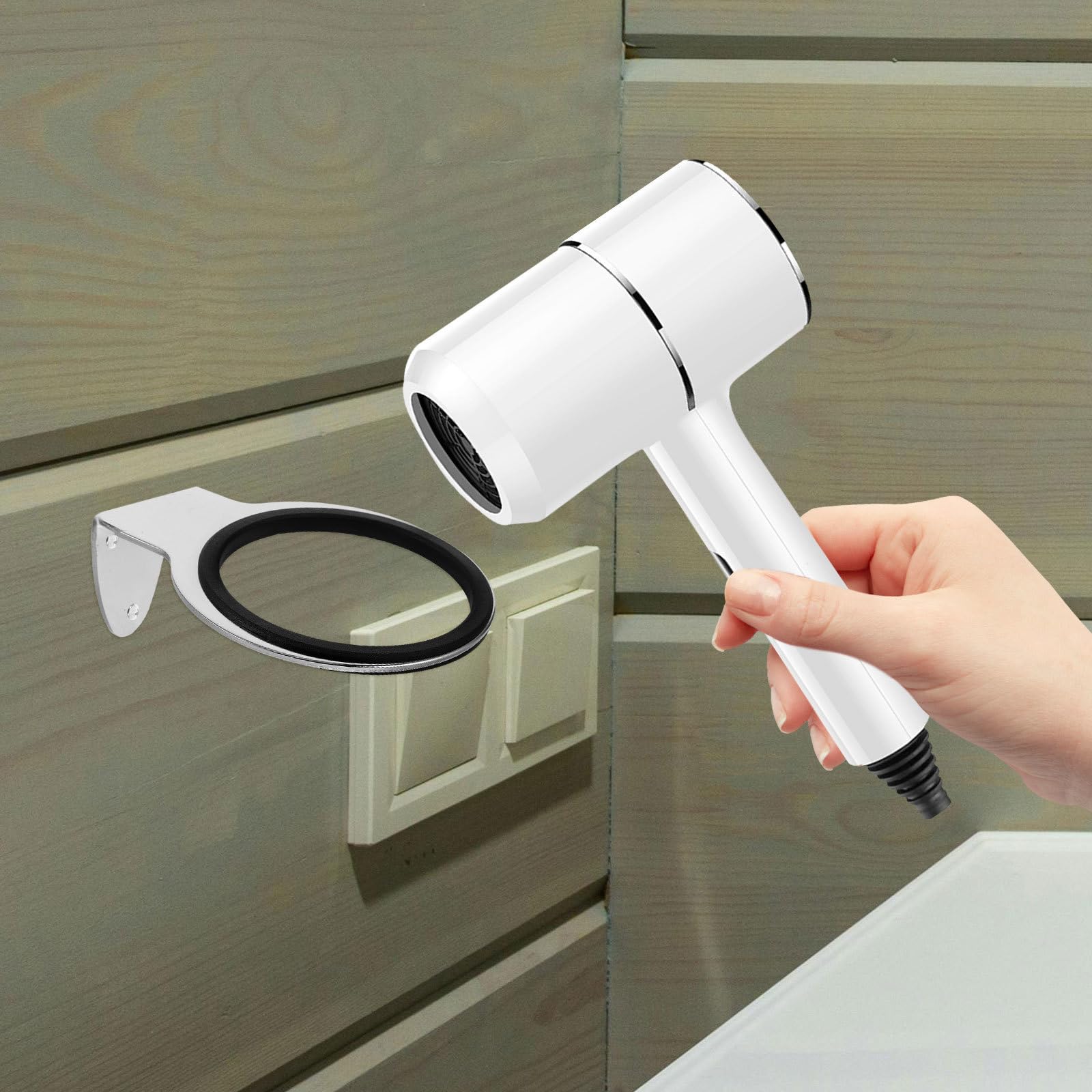Cabilock Soporte para secador de pelo manos libres (4 unidades): soporte de acero inoxidable para herramientas de salón, para secador de pelo para tocador de baño, estable para de para