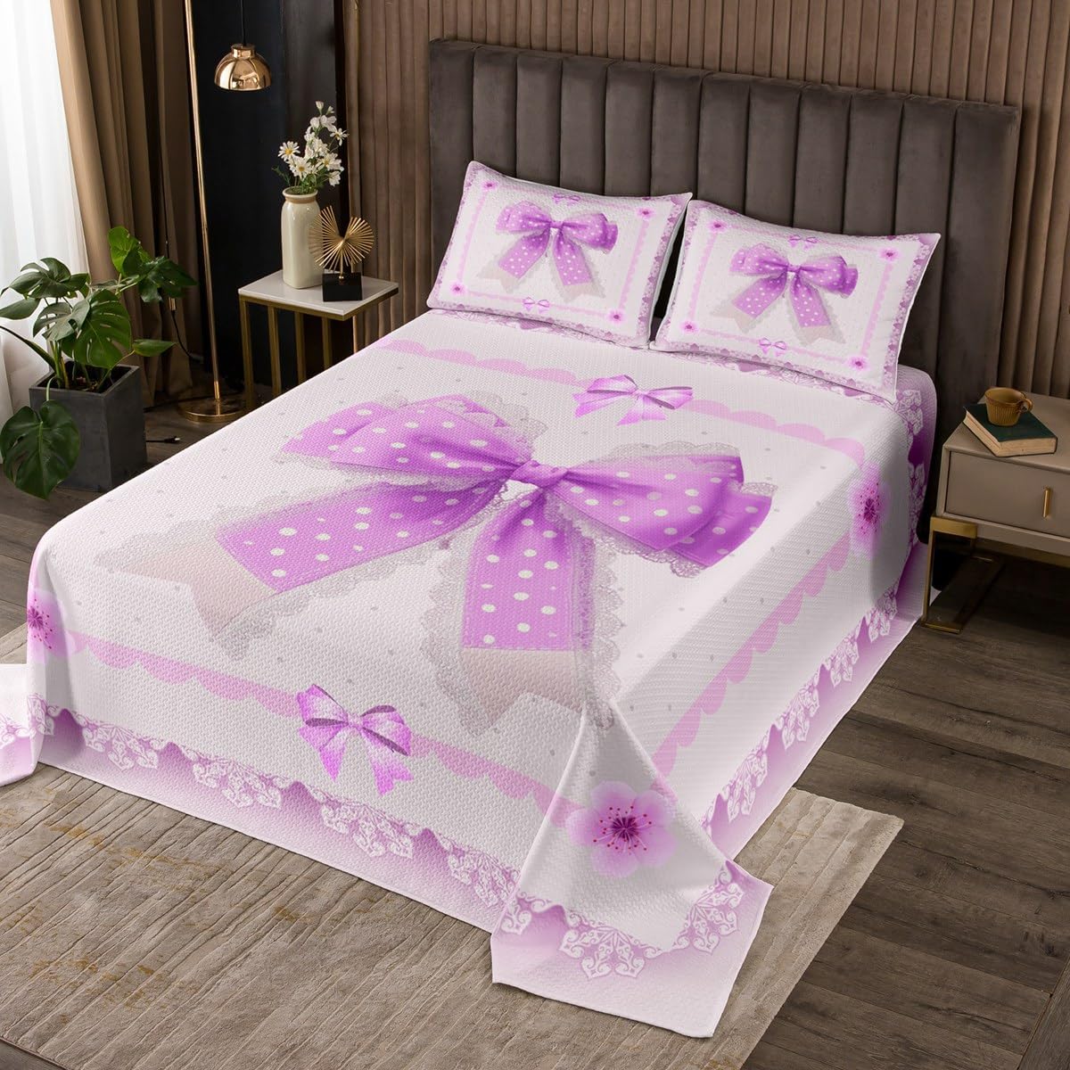 Erosebridal Bowknot Coverlet Set Queen Size Leopard Print Bedspread Cheetah Ink Splash Ombre Polka Dots Bow Quilted Coverlet Kids Girls Women Brown Soft Luxury Quilted