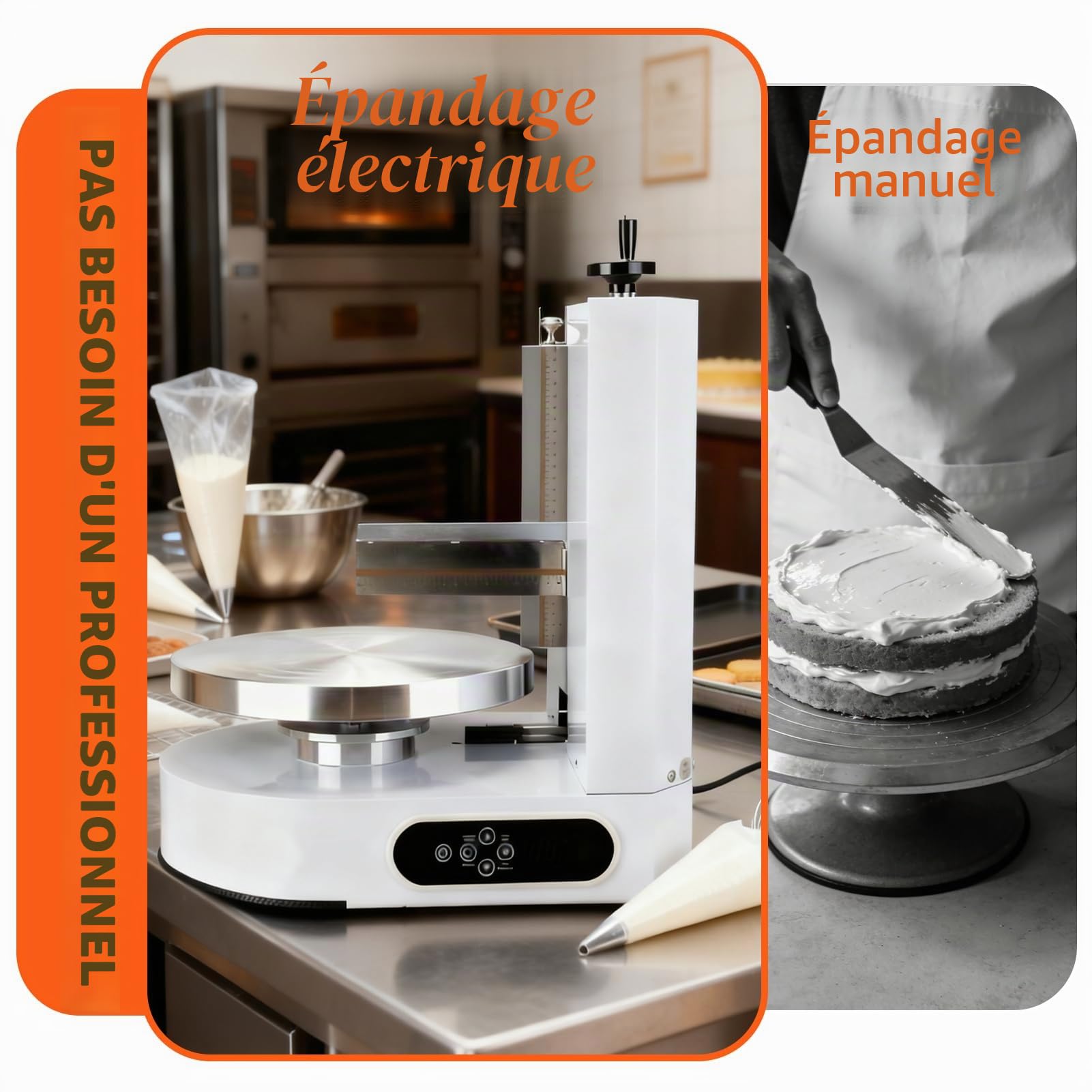 Lisseur Gateau Patisserie Électrique Et Plateau Tournant Automatique, Vitesse Réglable pour Gâteaux De 10 À 30,5 Cm, Équipement De Boulangerie Professionnel