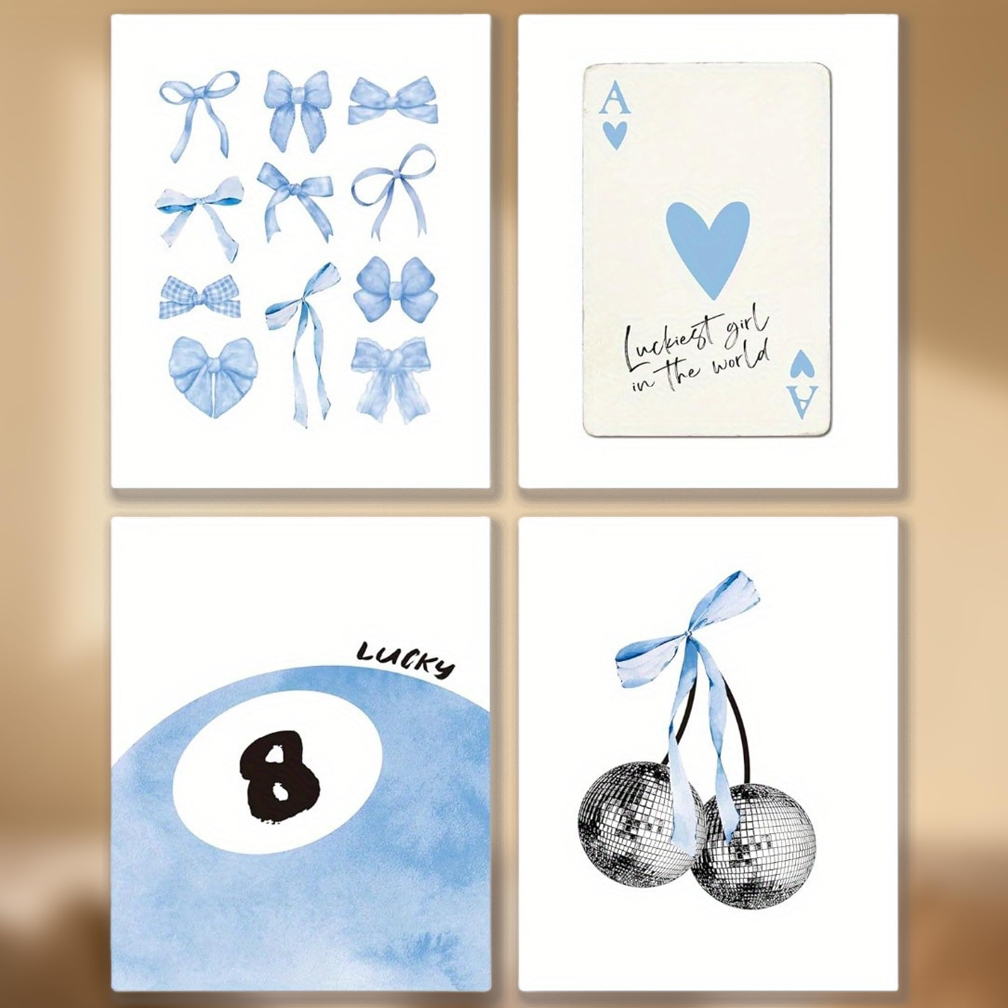 DWUENT Posters for Bedroom Decor Light Blue Cartoon Canvas Posters (Set of 4, 20x15cm Unframed),Aesthetic Wall Art for Young Women Students,Ideal for Bedroom Living Room Dorm Cafe