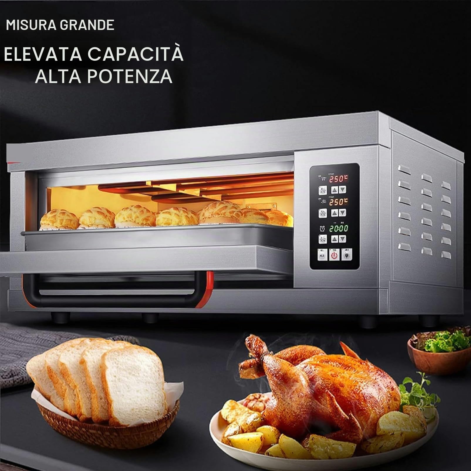 Controsoffitto Forno per Pizza Commerciale, Piano Singolo, Forno Elettrico per Pizza in Acciaio Inossidabile 220v 3200w, Pizzaiolo Multiuso per Interni per Ristorante Casa Pretzel al Forno
