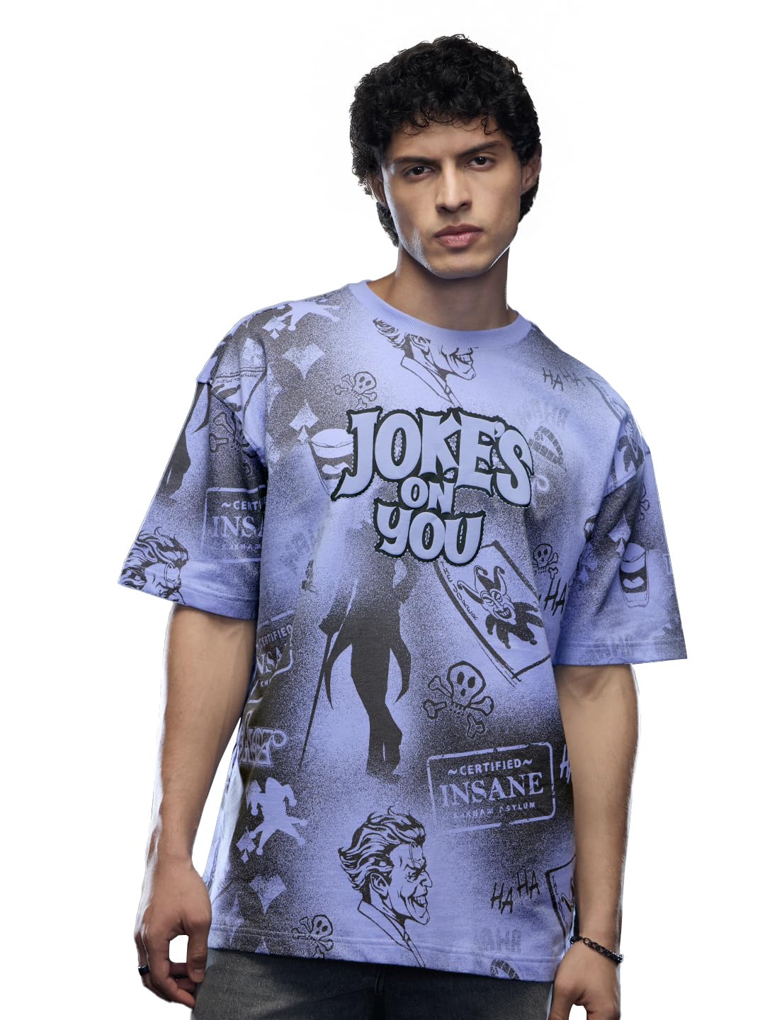 The Souled Store Joker Jokes On You Herren und Jungen Kurzarm Rundhals Blau Grafik Gedruckt Baumwolle Oversized T-Shirts