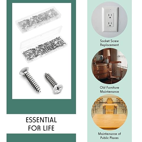 Miniatura 7 de Hotop 100 piezas de tornillos blancos #8 de placa de pared pintada de acero inoxidable con revestimiento antiguo, tornillo autorroscante para placas