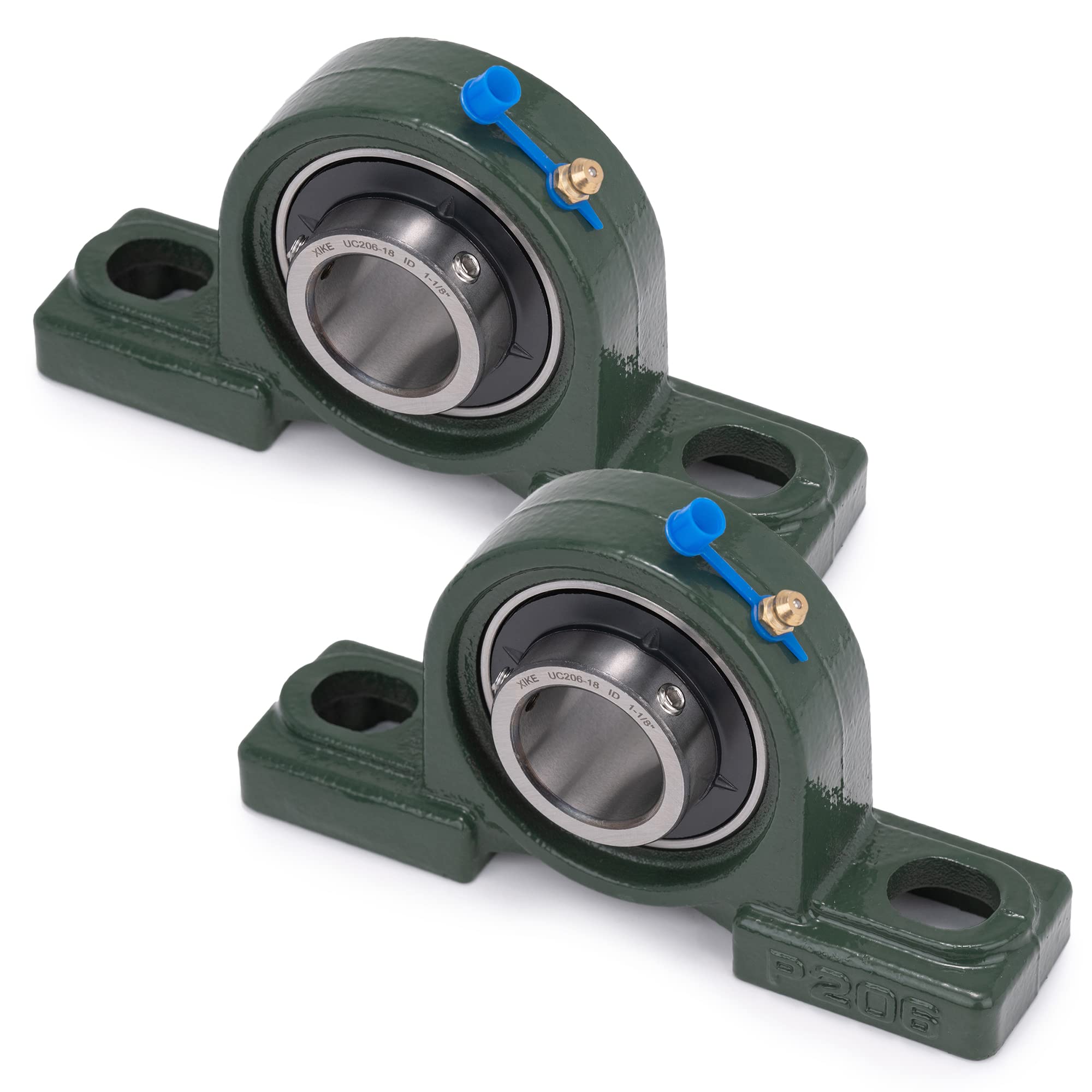 XIKE 2 Pcs UCP206-18 Bore 1-1/8" Pillow Block Mounted Ball Bearings, Solid Cast Iron Base and Self Aligning Chrome Sealed Bearings.