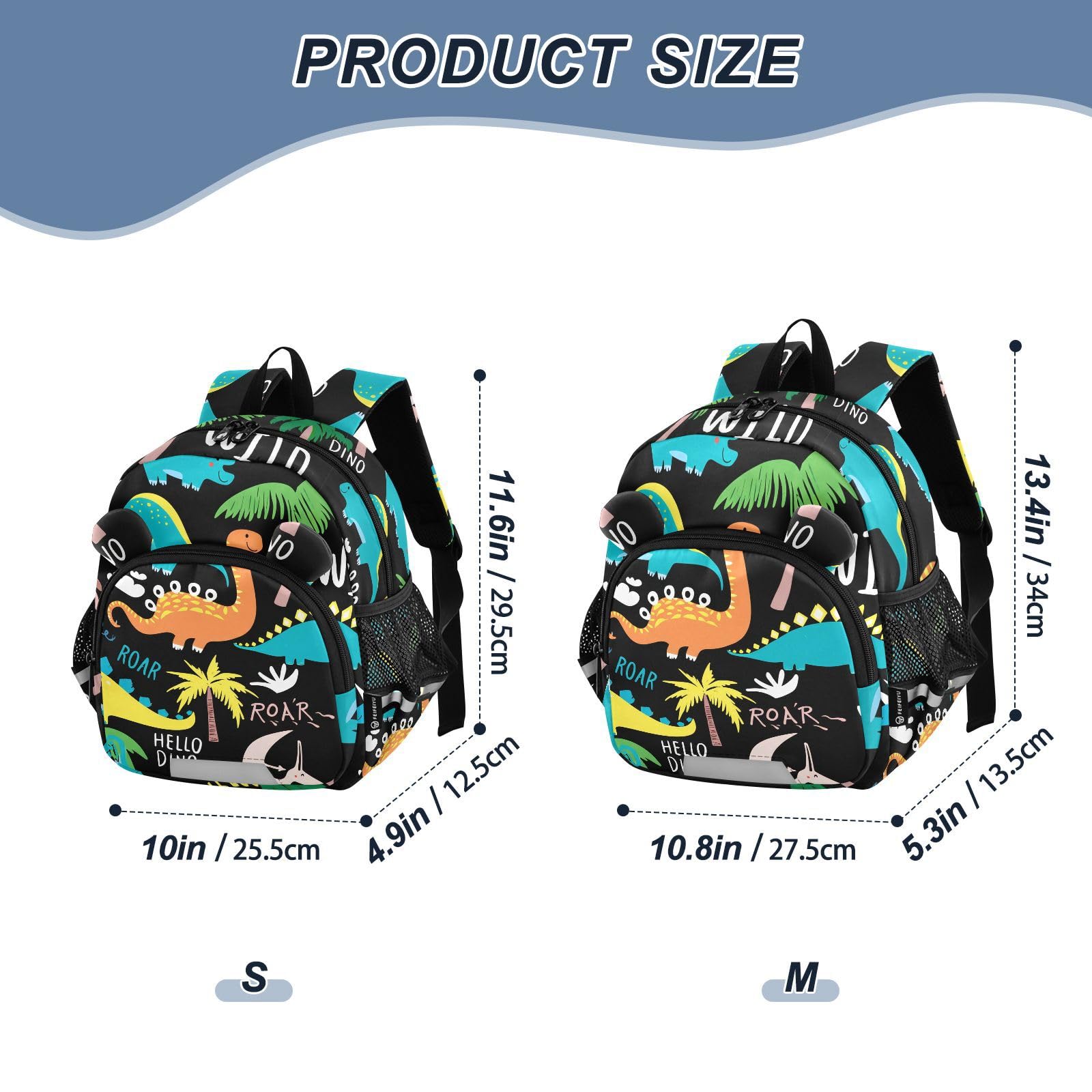 Cartoon Dinosaur Palm Black Toddler Harness Backpack for Boys Girls 3-6 Years Kids Backpack with Anti Lost Safety Leash Baby Travel Bag for Travel Walking Preschool