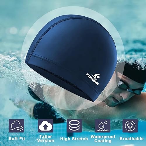 Miniatura 4 de Gorro de natación de tela de elastano con capa protectora de alta elasticidad y tela de elastano para mujeres, hombres y adultos