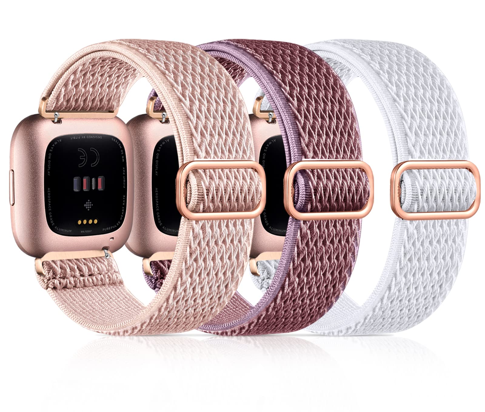 Dirrelo 3 Pack Nylon Straps Compatible with Fitbit Versa 2 Strap/Fitbit Versa Strap for Women and Men, Soft Stretchy Adjustable Stylish Replacement Wristband for Fitbit Versa 2/Versa/Versa Lite/SE