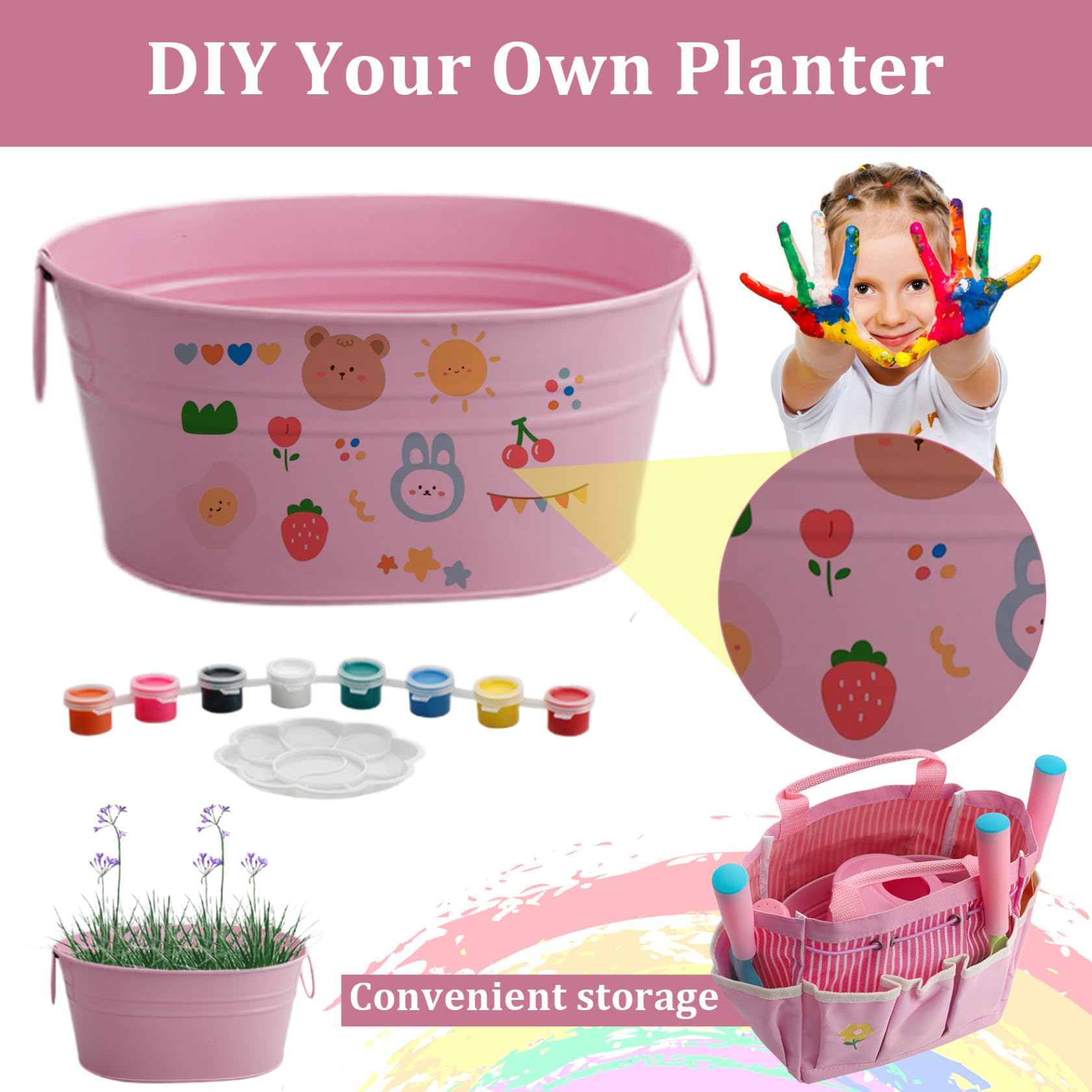 Juego de Herramientas de jardinería para niños pequeños, Pala, rastrillo, Olla, Delantal, regadera, Bolso de Mano Educativo, 11 Uds.