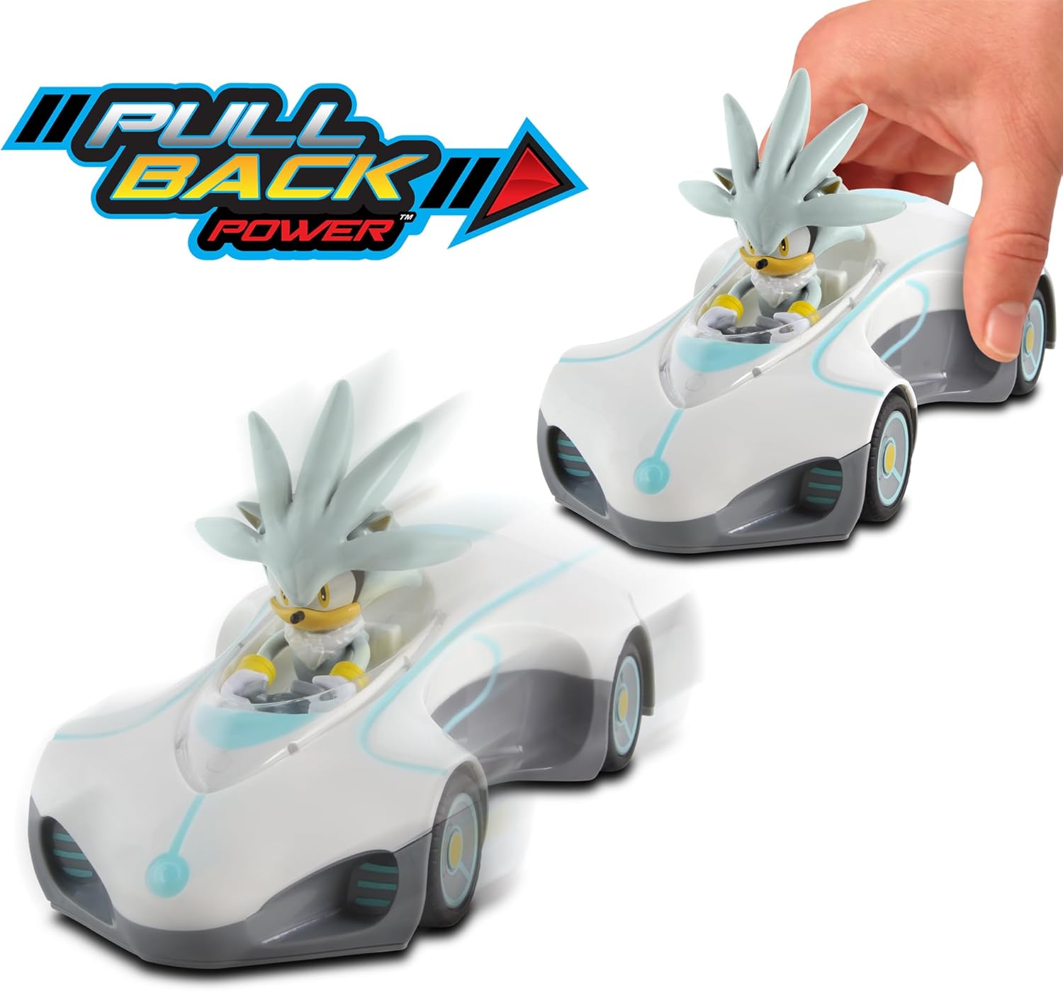 NKOK Sonic Pull Back (Large) 3PK Sonic, Knuckles & Silver Pull Back Race Set; No Batteries Required; Officially Licensed; Grippy Tires for a Grippy Ride