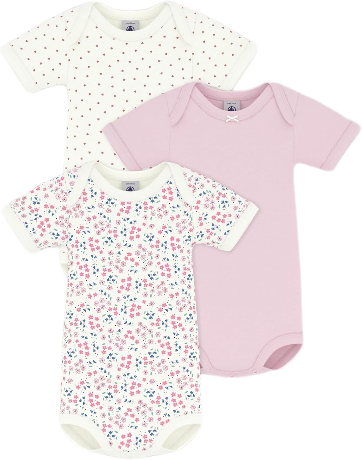 Petit Bateau Pack of GIRLS babies' short-sleeved floral print cotton bodysuits SIZES 3-36 MONTHS