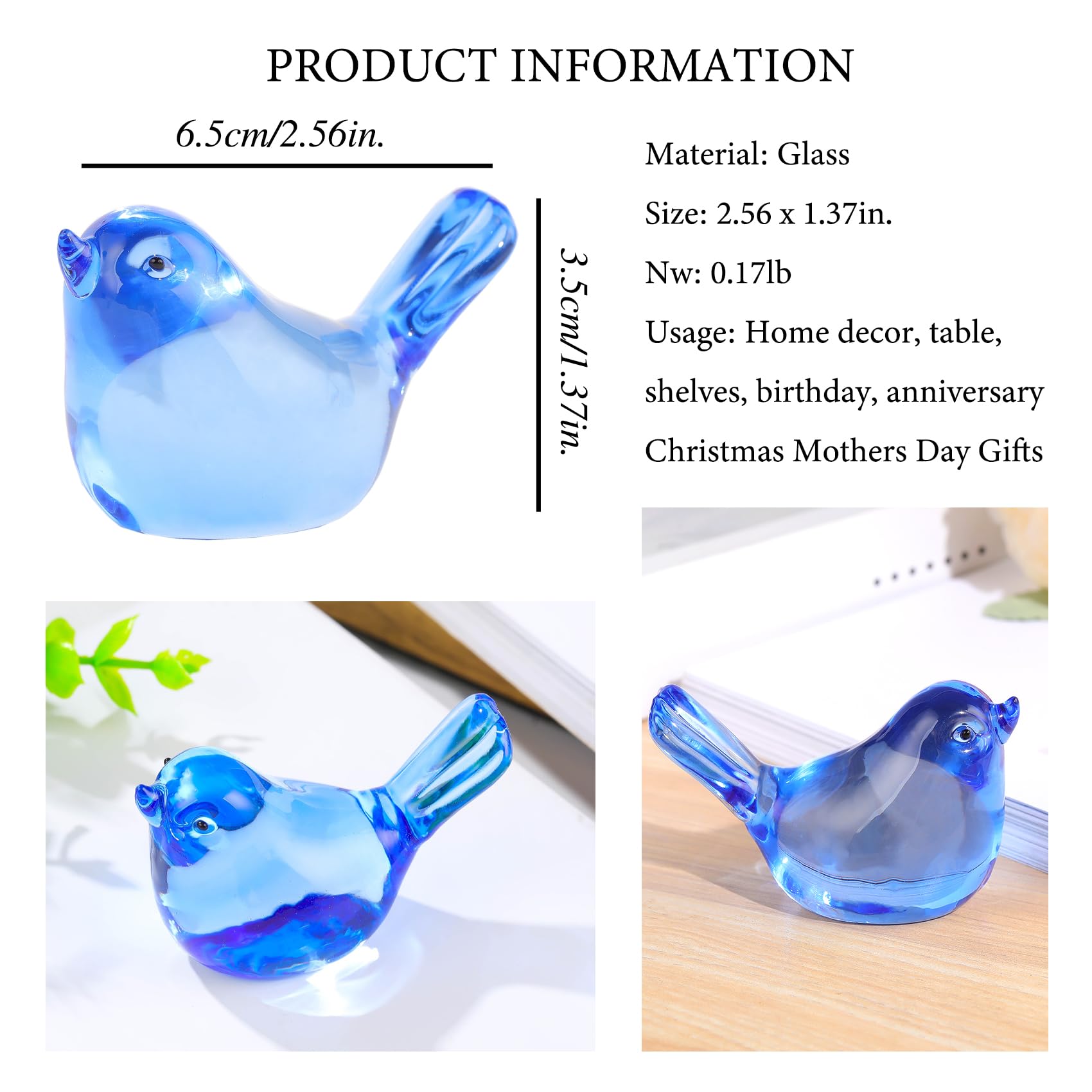 Amazon.co.jp: クリスタルブルーの鳥の置物、ガラスの鳥の置物ペーパー