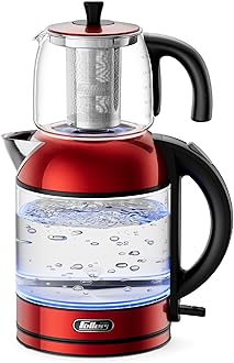 Germany 2200W 2-in-1 Teamaker, 2L Glass Kettle+1L Teapot by German Technology, STRIX, Keep-Warm+Boil-Dry+Overheat, Stainless Steel Teapot Kit, TS288, 2Y Guarantee-UAE Version (Red)