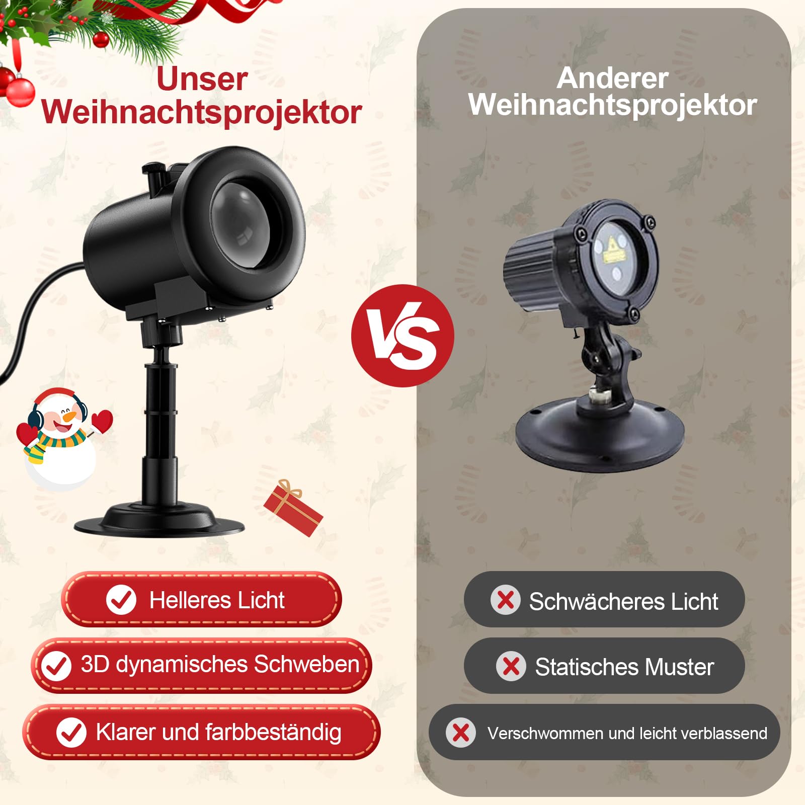 Weihnachten Deko Outdoor Innen,3D Dynamische Halloween Projektor, Wasserdicht LED Projektionslampe mit Schlitten,Jesus,Schädel,Fledermaus für Wand Friedhof Fenster Garten Hof Party Deko Projector