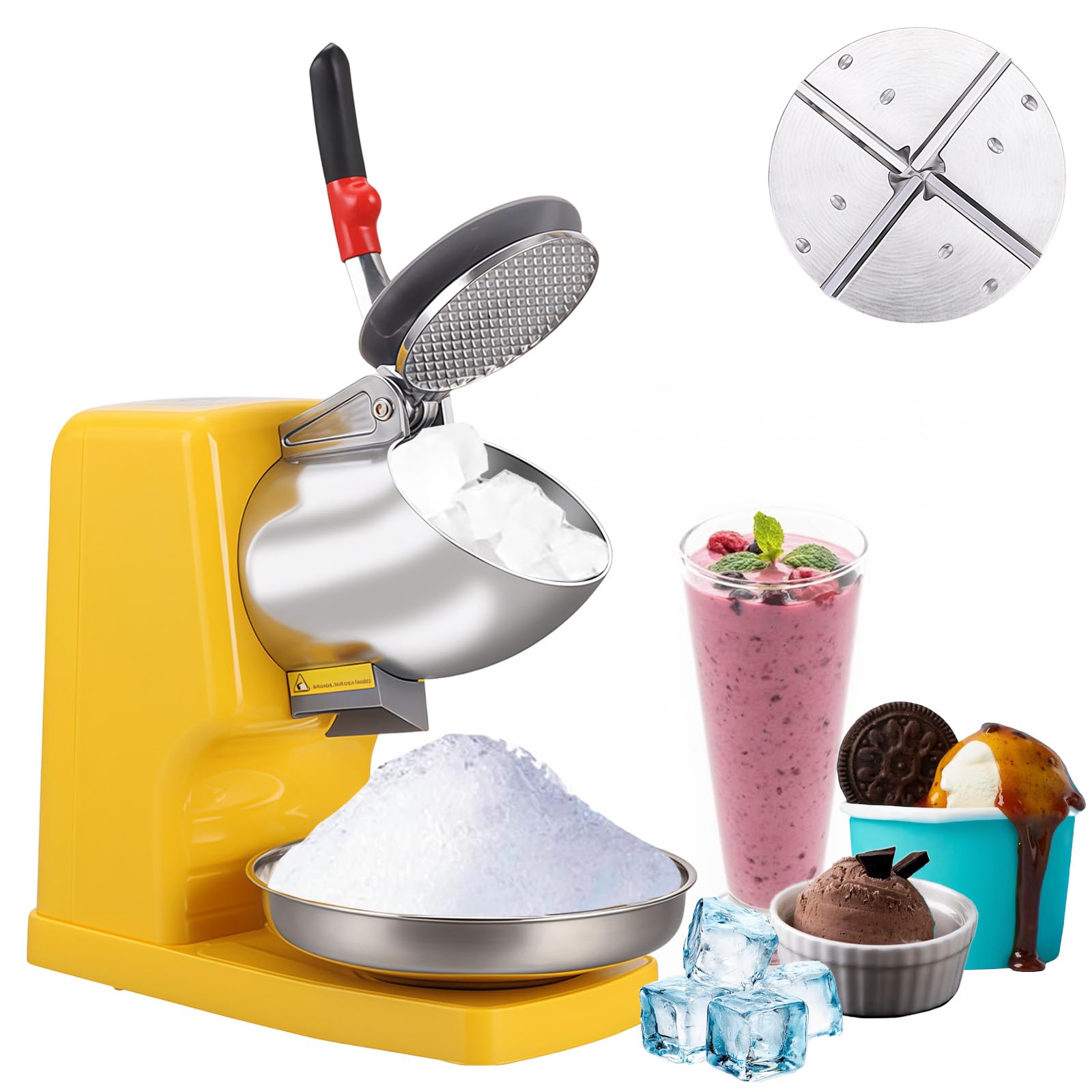 Frullatore elettrico per ghiaccio 500 W 2000 giri/min, rompighiaccio in acciaio inox 65 kg/h, doppio coltello Ice Shaver Machine con ciotola, Ice Crushers Machine per la preparazione di frullati