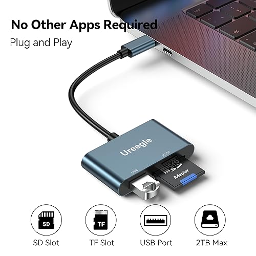 Miniatura 4 de Lector de tarjetas USB C SD, adaptador de lector de tarjetas de memoria USB C a USB 3 en 1 de capacidad de 2 TB, adaptador de tarjeta micro SD para