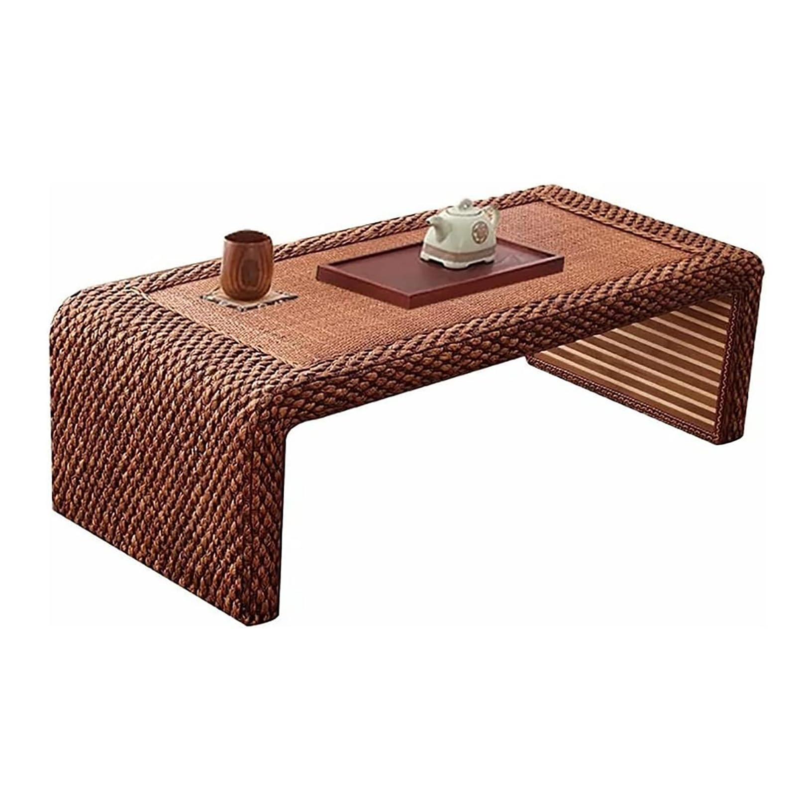 Table basse en rotin et jonc de mer rustique style japonais pour salon