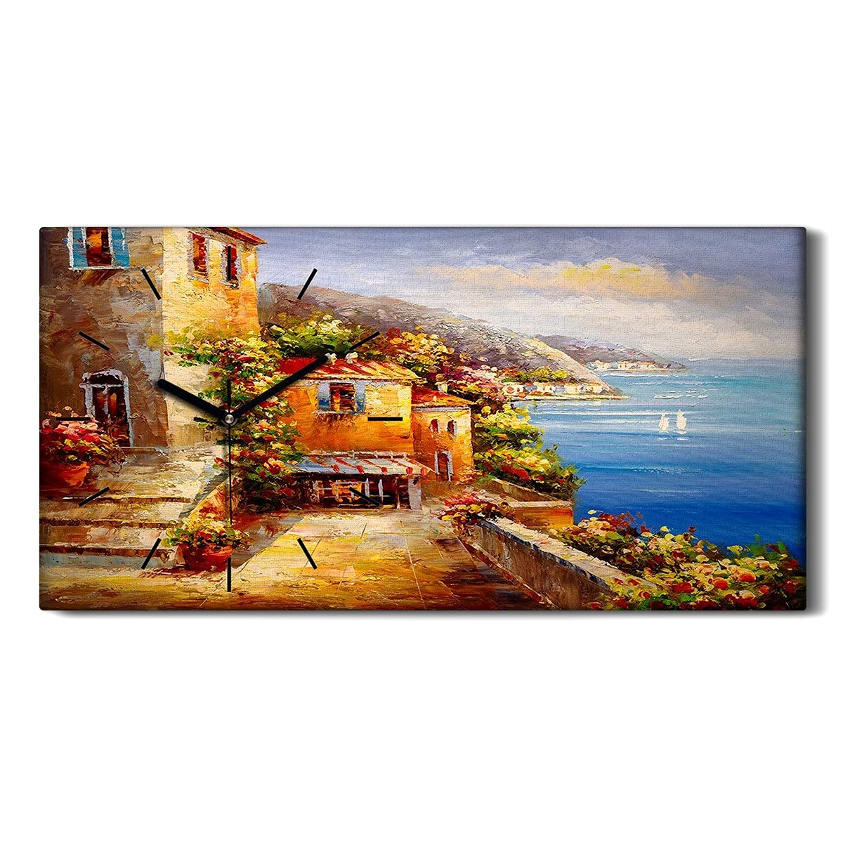 Horloge sur toile 60x30cm image art mural salon moderne fleurs