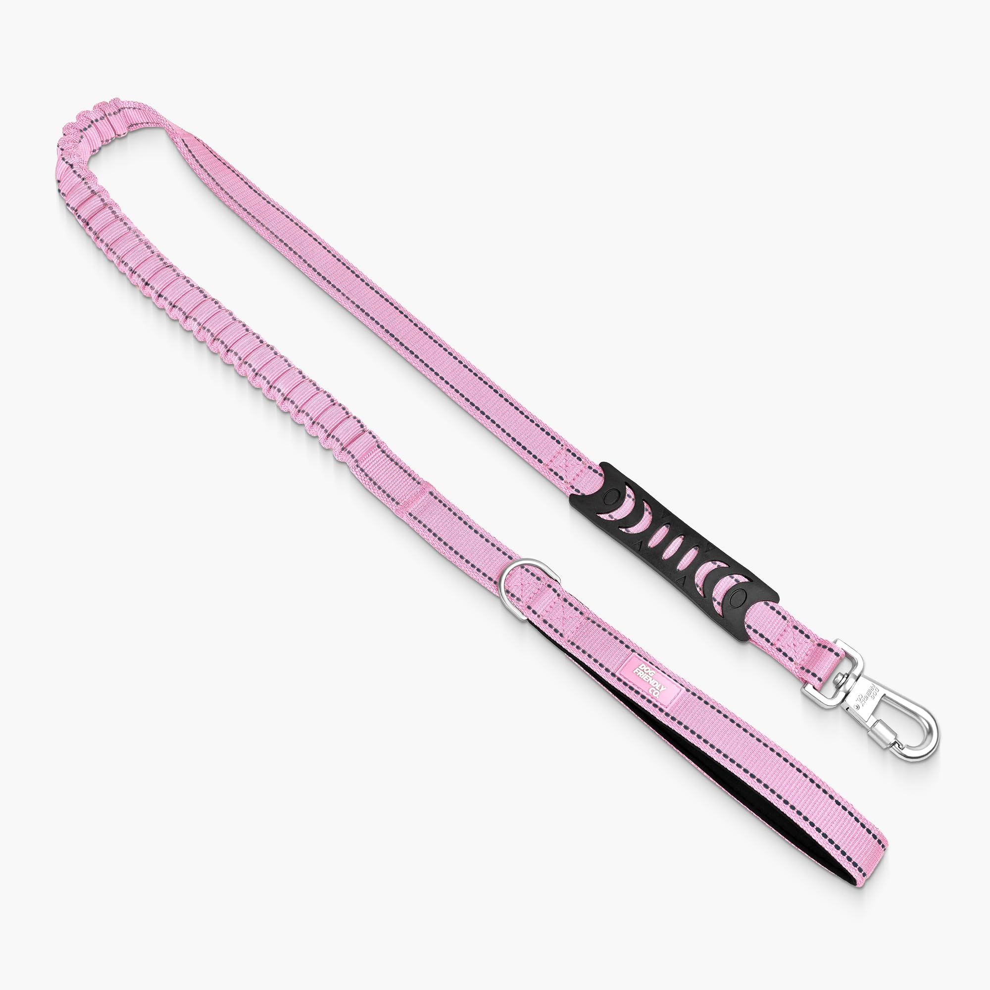 DF Co. Laisse élastique pour chien | Anti-traction et résistante aux chocs pour le contrôle | Poignée rembourrée en néoprène, mousqueton robuste et anneau en D | Rose, taille standard