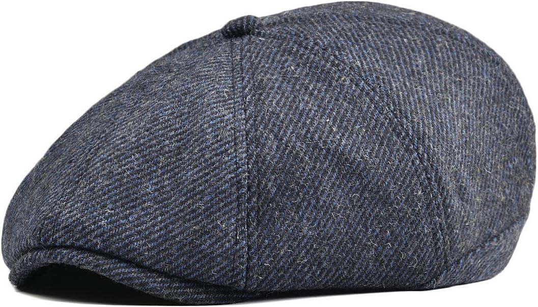 Men Wool Blend 8 Panel Newsboy Cap Herringbone Cabbie Flat Tweed Hat
