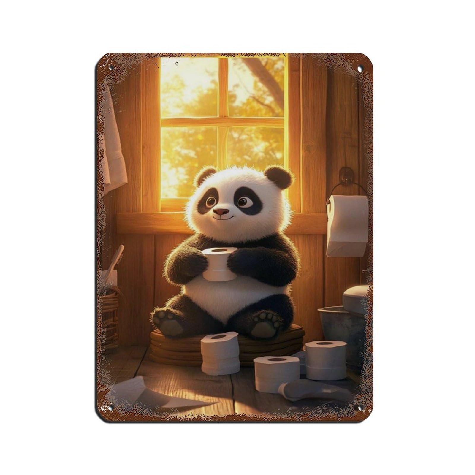 Cute Panda, Adorable Panda Bathroom Retro Poster Metal Tin Sign Chic Art Retro Iron Painting Bar People Cave Cafe Family Garage Poster Wall Decoration 12x16inch(30x40cm)