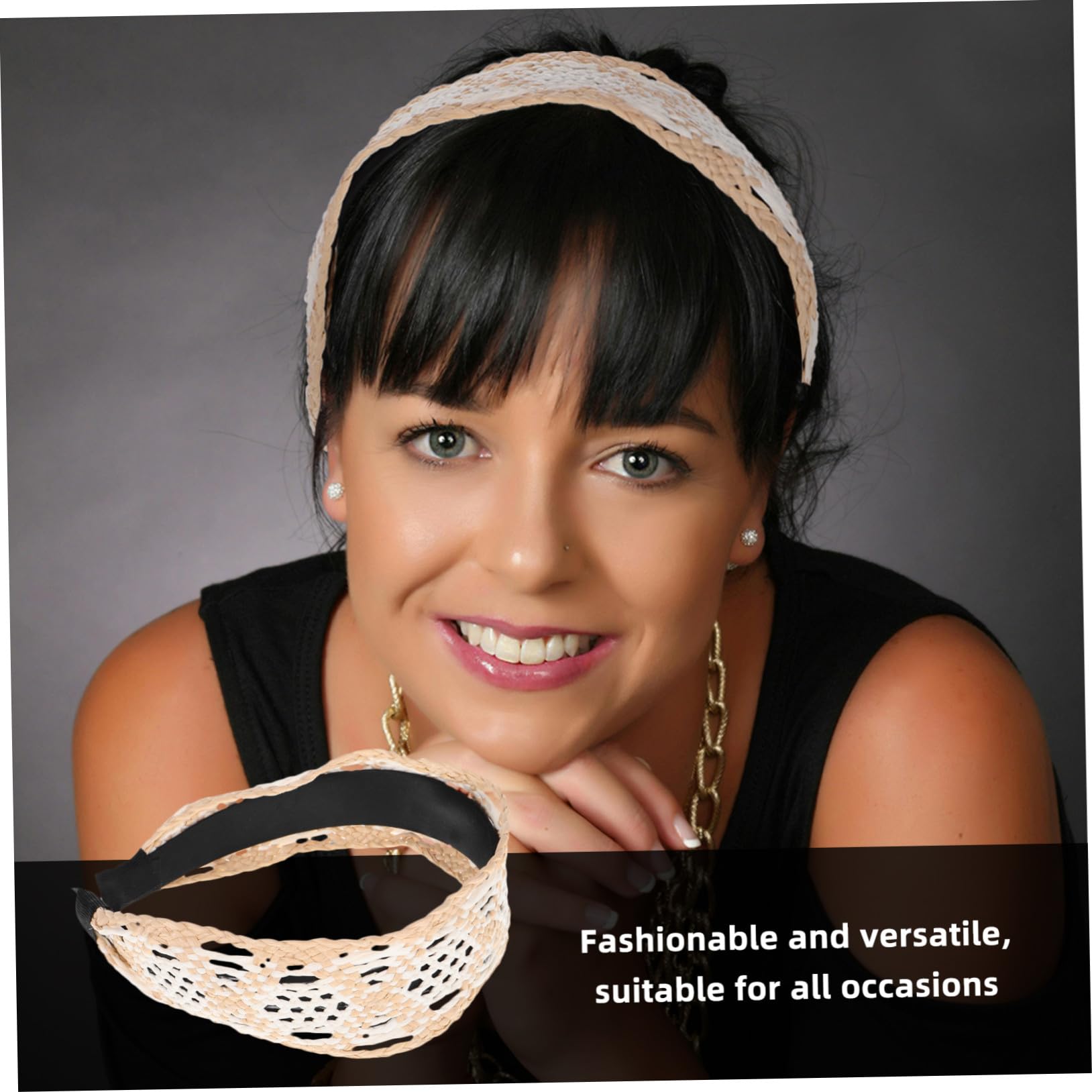 Bandeau Large Raphia Tissé Vintage pour Femme Accessoire Coiffure Confortable et Polyvalent pour Tenues de Plage et Style Rétro