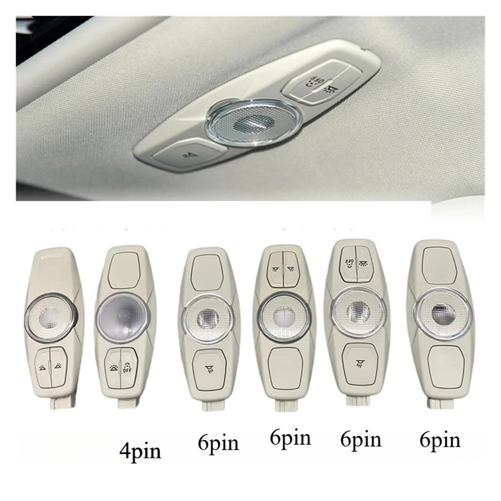 TRASH BIN Plafoniera Luce Lettura Per Ford Per Focus Per Mondeo Per Kuga Edge Luce Interna Lampada Da Soffitto Posteriore Lettura LED(D 6PIN)