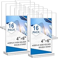 Vista 1 de Soporte acrílico para letreros de 4 x 6, paquete de 16 unidades, transparente, de doble cara, transparente, para menú, vertical, soporte