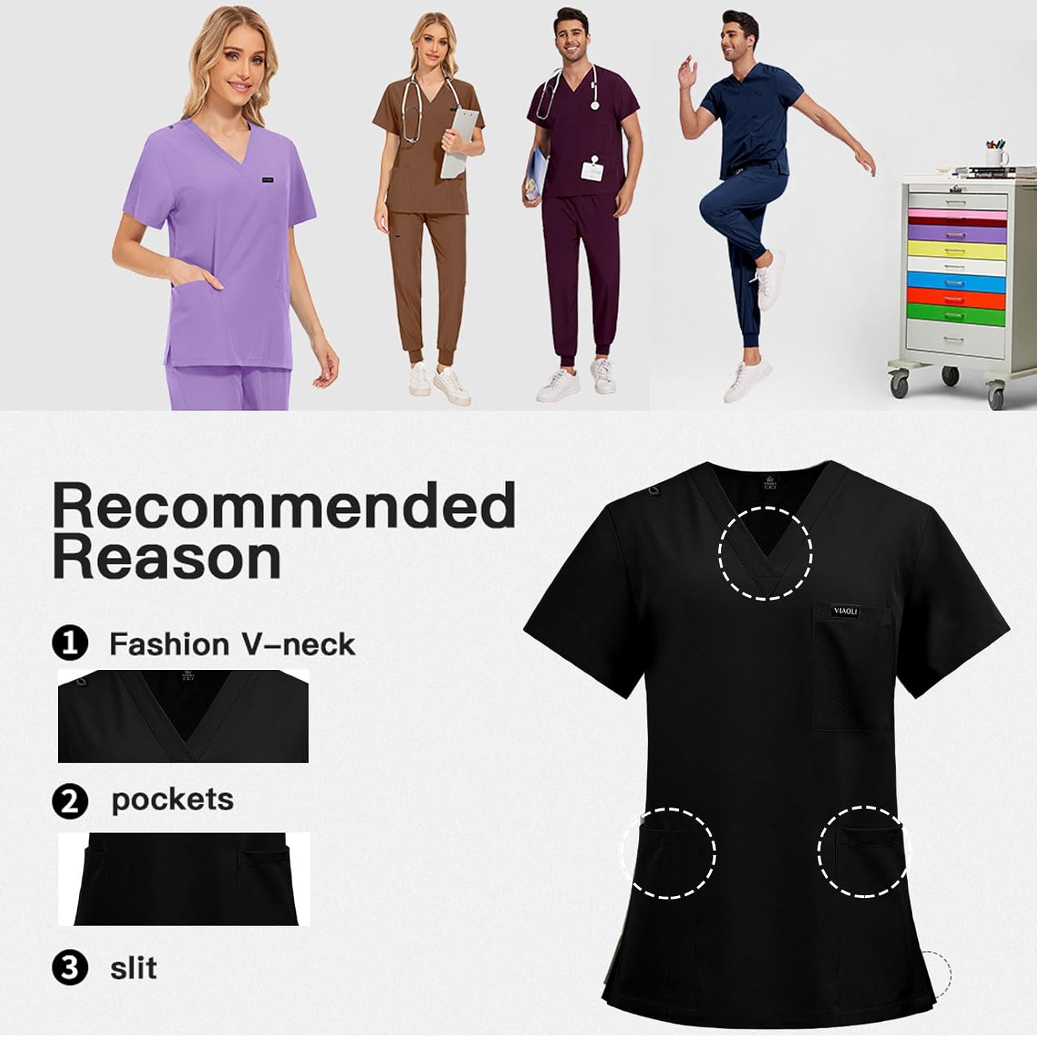 Women's Scrubs Set: V-Neck Top & Stretch Pants. Breathable, Multi-Pocket Work Uniform for Medical Professionals. - Image 3