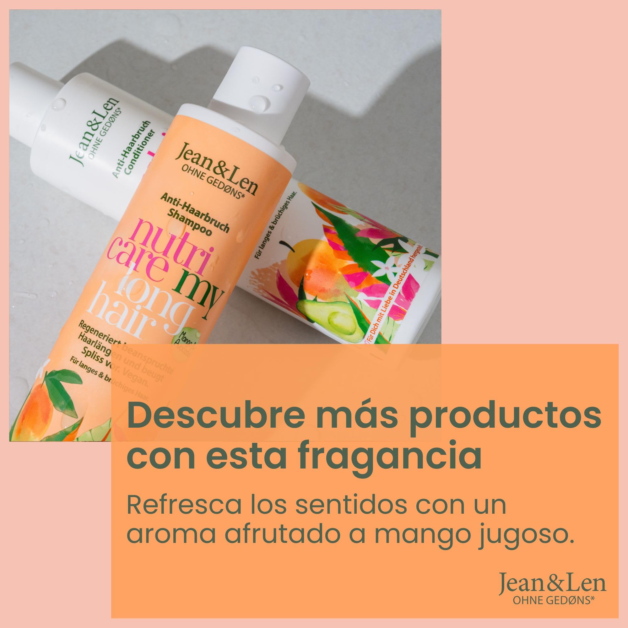 Jean & Len exfoliante de ducha mango y aguacate, con agentes exfoliantes naturales, limpieza suave, previene vellos encarnados, sin microplásticos ni siliconas, exfoliante corporal vegano, 200 ml