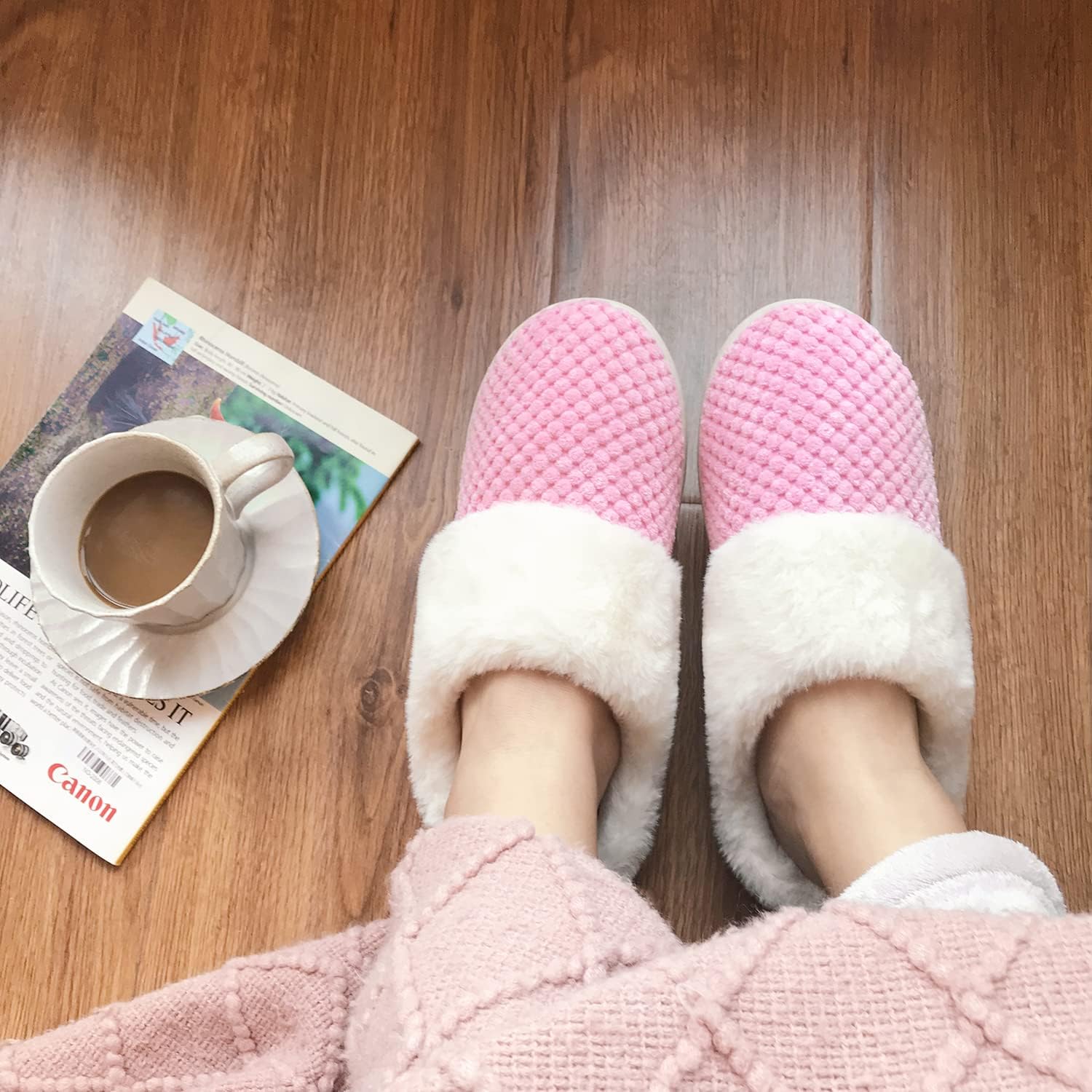 VONMAY Women's Slip on Fuzzy House Slippers Comfy Coral Velvet, Plush Faux Fur Soft Bedroom Shoes with Memory Foam - Image 2