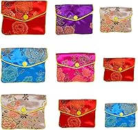 Baitaihem 9-Pack Brocade Embroidered Jewelry Pouches - Chinese Silk Style Gift Bags, S/M/L Sizes, Multiple Colors