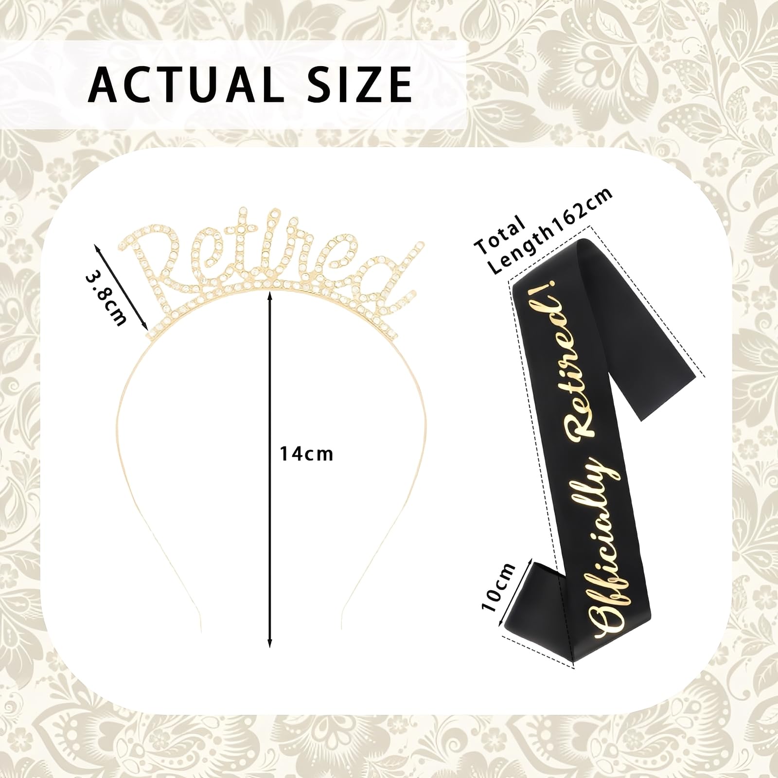 Retirement Sash and Tiara Set,Elegant Black Retirement Sash for Women and Men,Happy Retired Party Decorations,for Women's Classic Happy Retired Rhinestone Headband and Sashes Party Decorations - Image 2