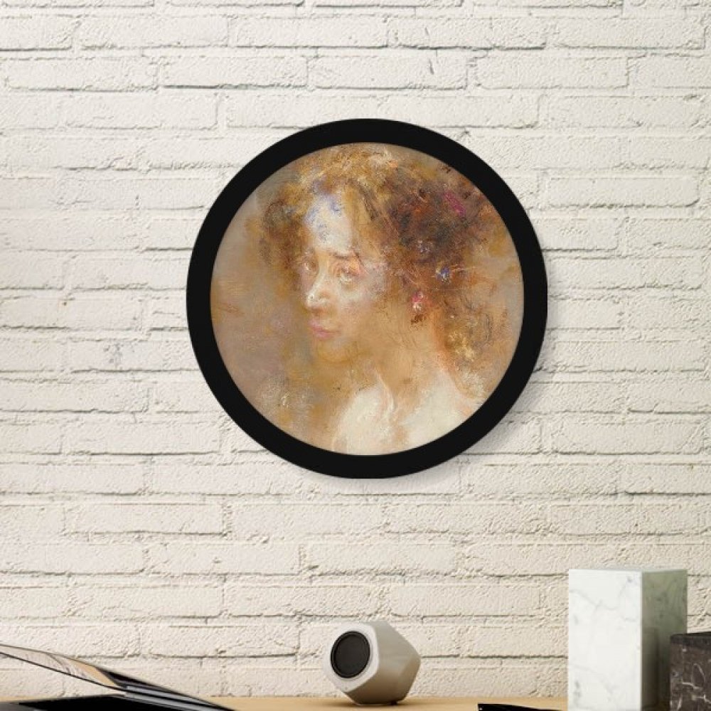 Cadre photo ronde en bois avec peinture à l'huile noire chic pour salon