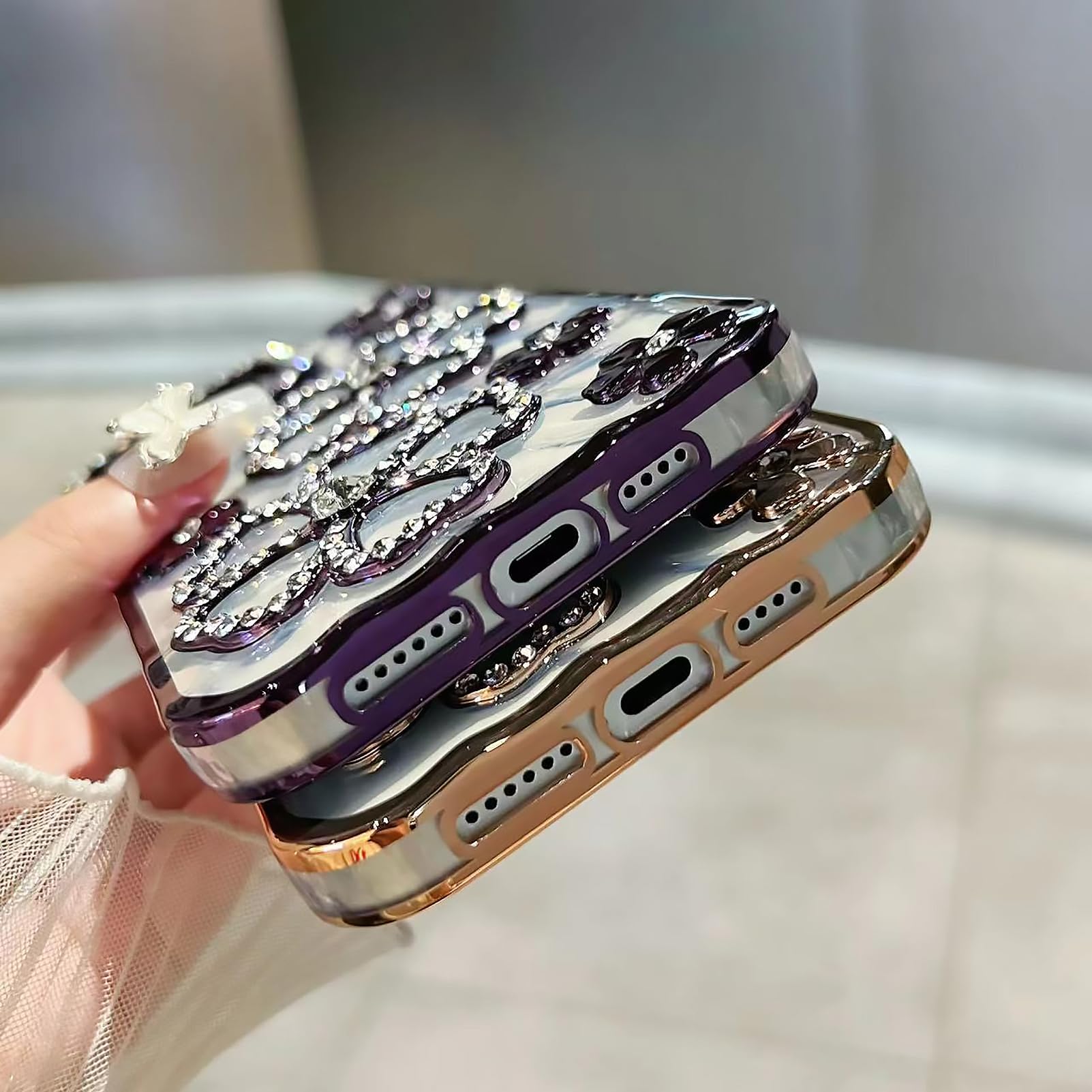 Luxury Plating Diamond Pearl Flower Bracelet Phone Case For IPhone 11 12 13Mini 14 Pro Max X XR XS 7 8 Plus SE Chain Strap Cover – Buy The Best Products In The Online Store - Foto 14