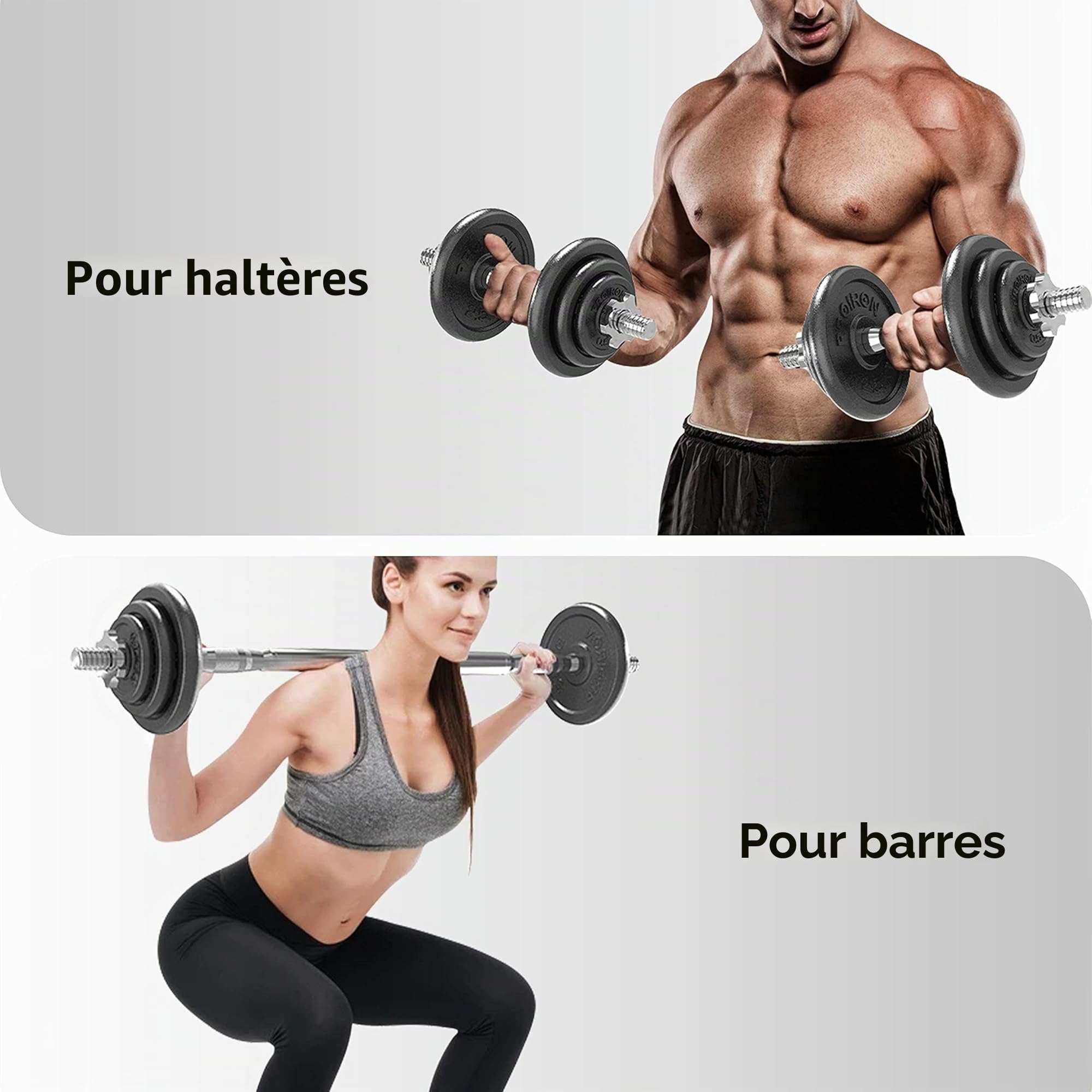PROIRON Hltère en Fonte,20/30KG Kit D'haltères Réglables, Haltère Musculation pour Bras, Épaules, Dos, Poitrine, Abdomen