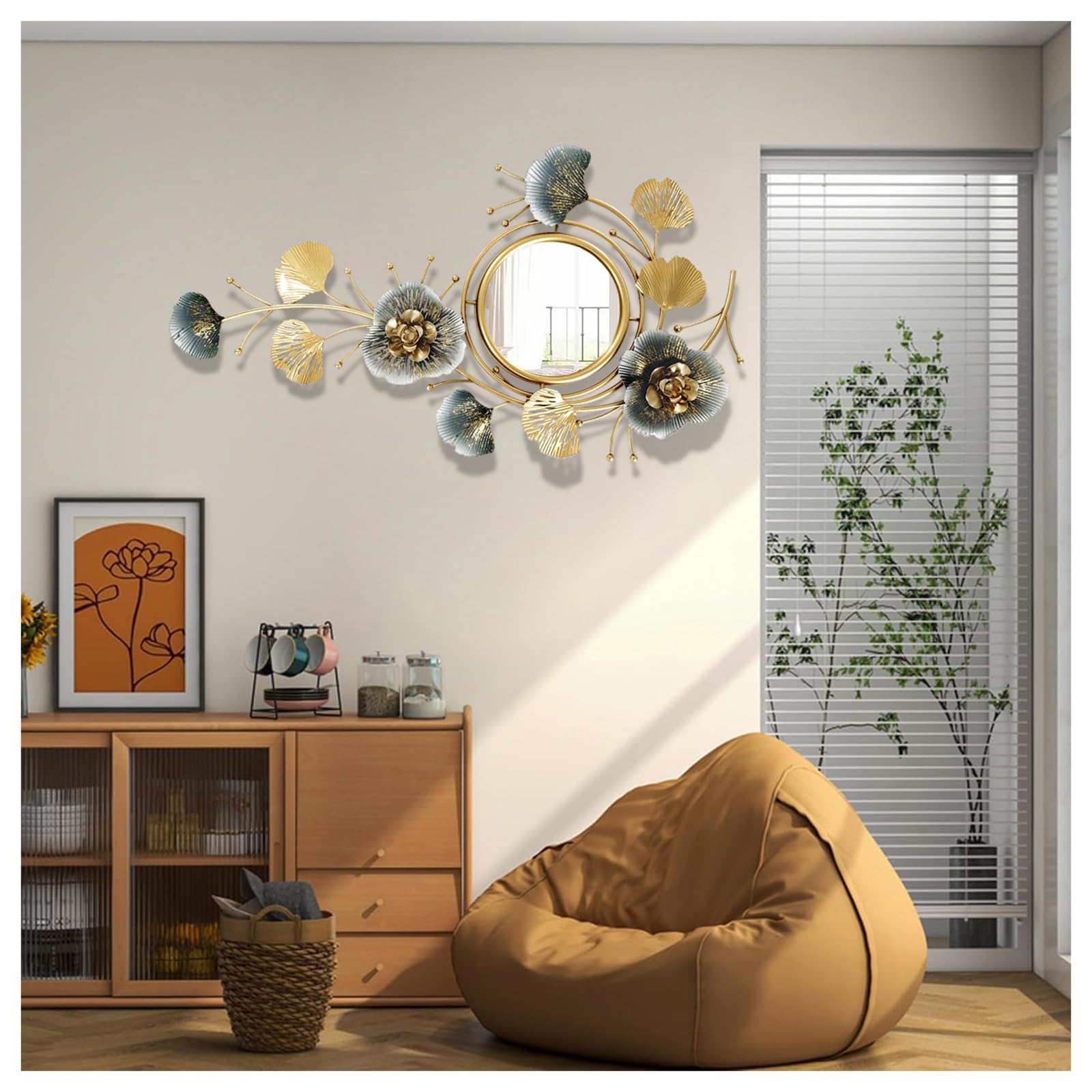 Chic Large Handmade Metal Decorative Mirror for Wall Art Decoration, Home Hanging Decor for Living Room, Bathroom, Bedroom and Hallway, Wall Mounted, A, 83x48 CM