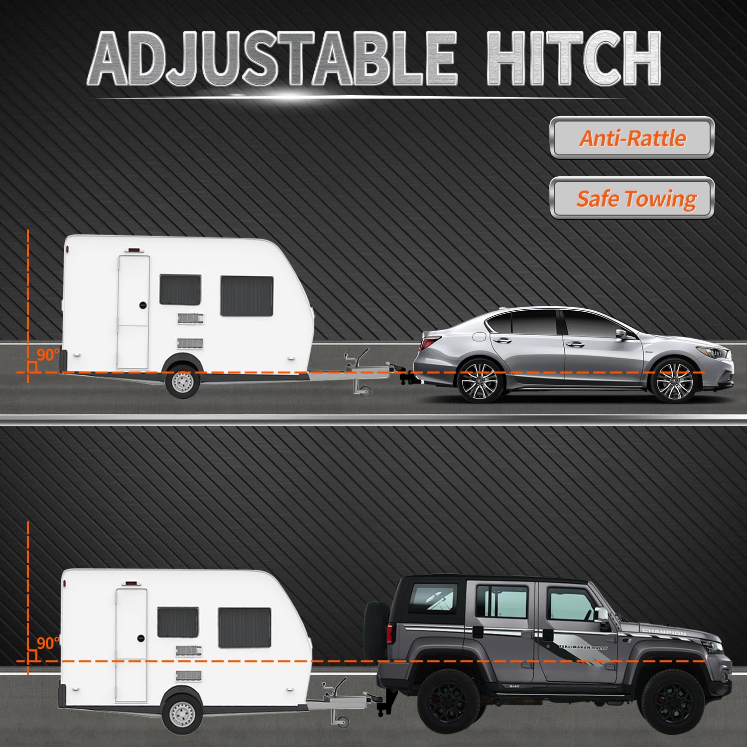 Snapklik.com : METOWARE Heavy Duty Adjustable Trailer Hitch - 2 ...