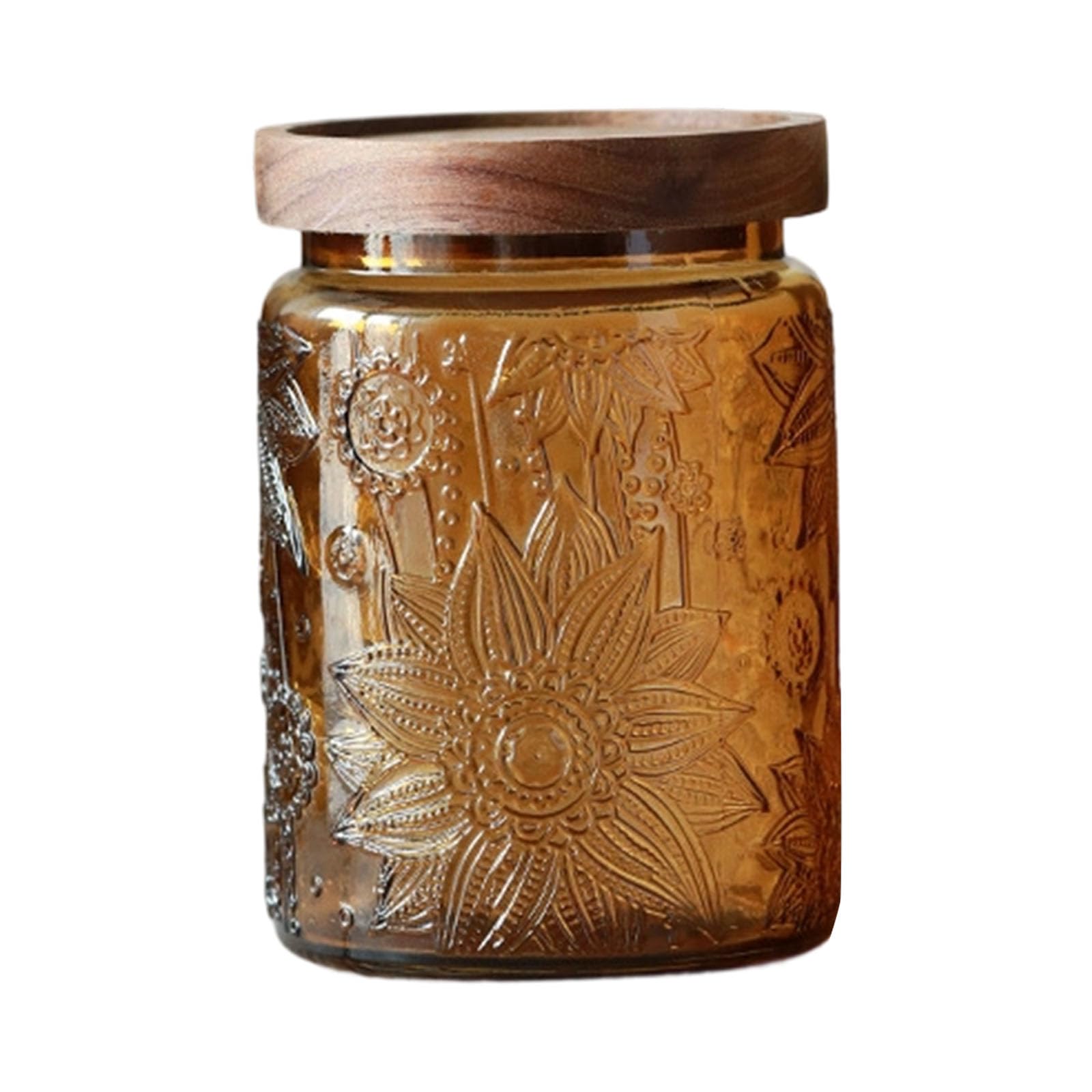 alloneslife Glass Jar for Food Storage Candies Embossed Sealed Airtights Wooden Lid Food Preservation Jar