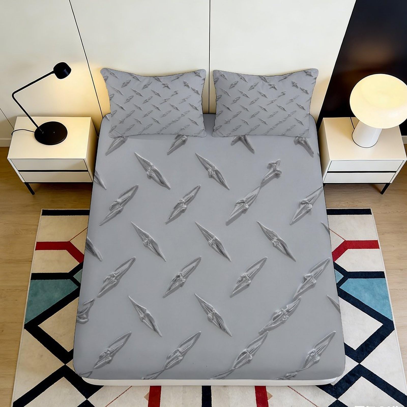 Pnayamiorkfel Style-10 3D Printed Silver Pterosaur Fitted Sheet Microfiber Grey Modern Dinosaur Bed Sheet For Bedroom Guest Room Decor Protection 90X200x25cm